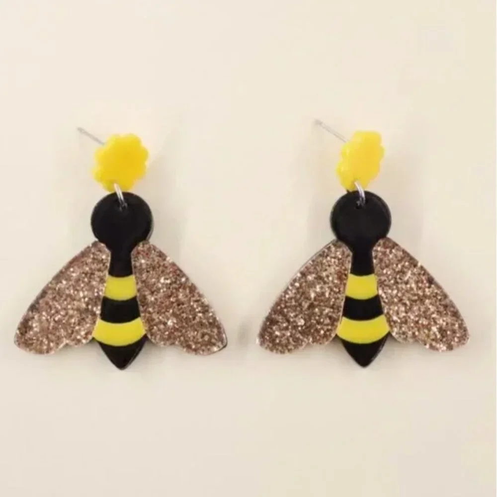 ⭐️❤️ FREE Bee Shimmer Glitter Bug Boho Peasant Hipster Hippie Art Farm Earrings